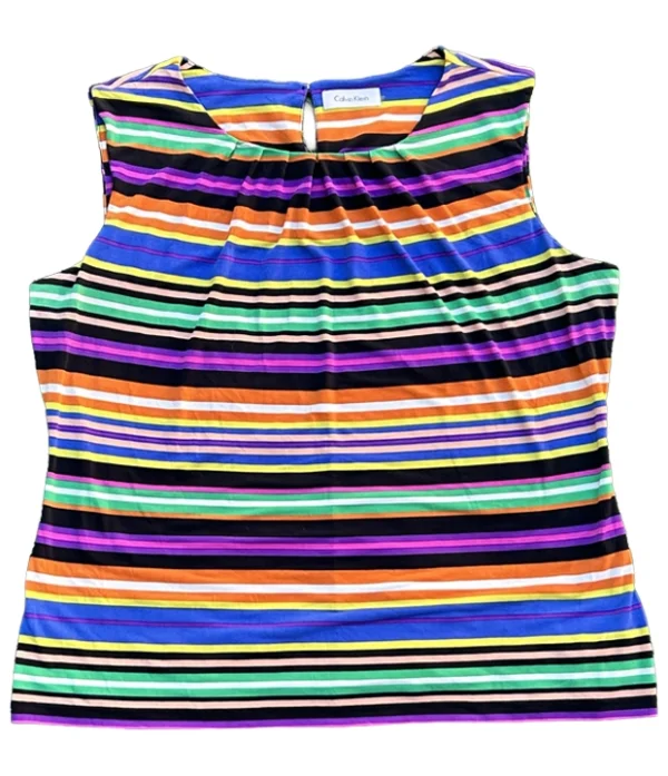 Blusa Plisada Rayas Multicolor Calvin Klein - Talla L