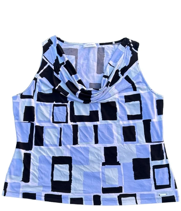 blusa-azul-cuadrados Blusa Drapeada Geométrica Azul Calvin Klein Talla L