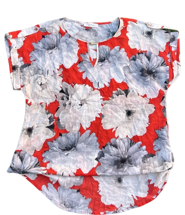 blusa-flores-rojas-gris Blusa Calvin Klein Estampado Floral Rojo - Talla L