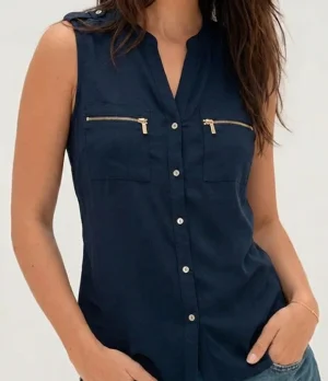 modelo-BLUSA-NEGRA-DETALLES-FDORADOS Blusa Calvin Klein Sin Mangas - Talla L