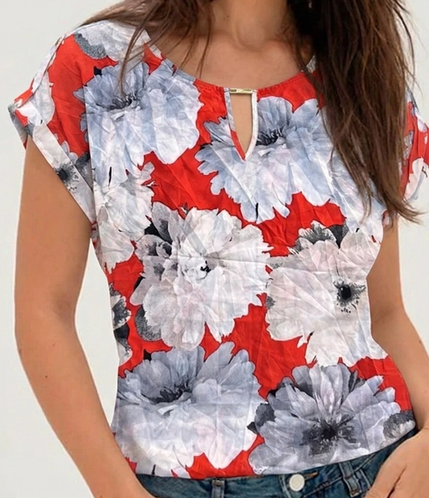 Blusa Calvin Klein Estampado Floral Rojo - Talla L