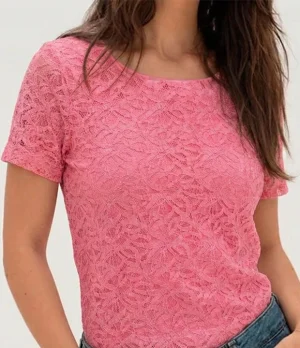 modelo-blusa-rosa Polera Calvin Klein Rosa de Encaje Floral - Talla XL