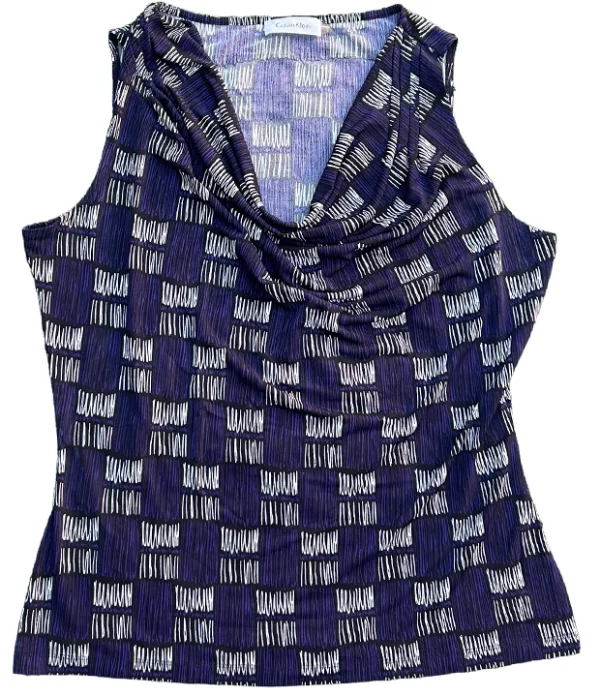 polera-escote-rayas Blusa Calvin Klein Escote Drapeado Estampado Geométrico - Talla L